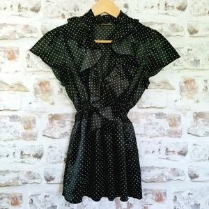 Tempted Hearts Black Polka Dot Ruffled Top Size M